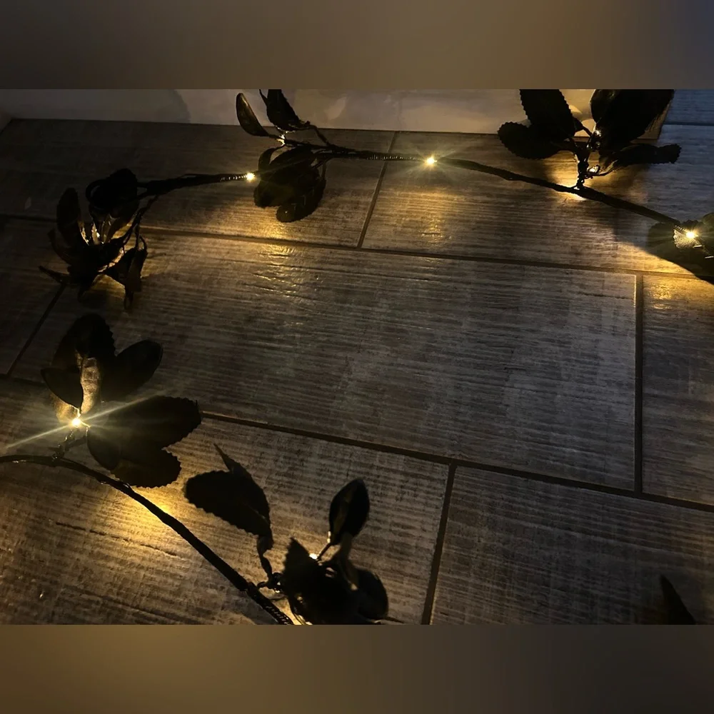 25 Light LED Black Faux Leaves Garland String Halloween Hyde & EEK! Boutique